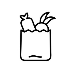 Grocery Bag Line Icon with Vegetables Minimal Outline Design