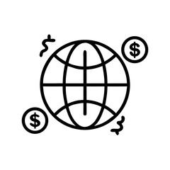Global Finance Icon – World Currency Exchange Outline Symbol