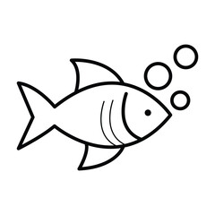 Aquatic fish bubble swimming icon with fins tail and scales line drawing vector illustration outline black isolated sketch style.