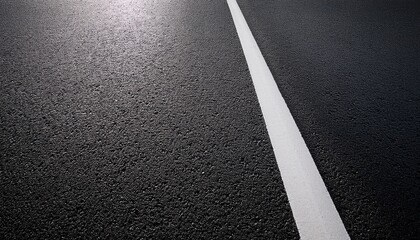 Fototapeta premium asphalt road texture background black tarmac surface with white marking stripes transport urban background and dark street texture detail
