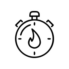 Stopwatch with Fire Icon Speed Timer Outline Vector Illustration