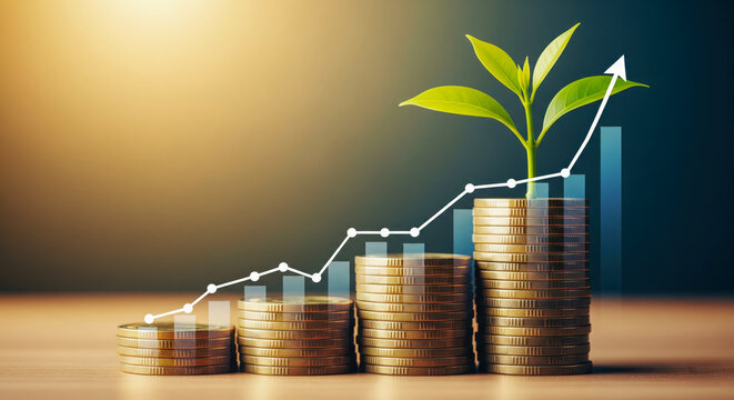 Growing Financial Investment Represented By Coins