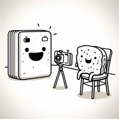 Cute Bread & Camera Characters: Taking a Photo Illustration