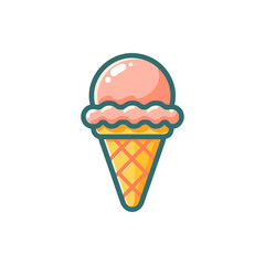 A vibrant illustration of a pink ice cream cone with a waffle cone base, perfect for summertime desserts