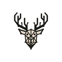 Geometric representation of a deer head with antlers, showcasing modern design elements