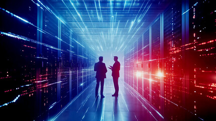 IT Engineers ,server room with data connection visual effect, Generative ai
