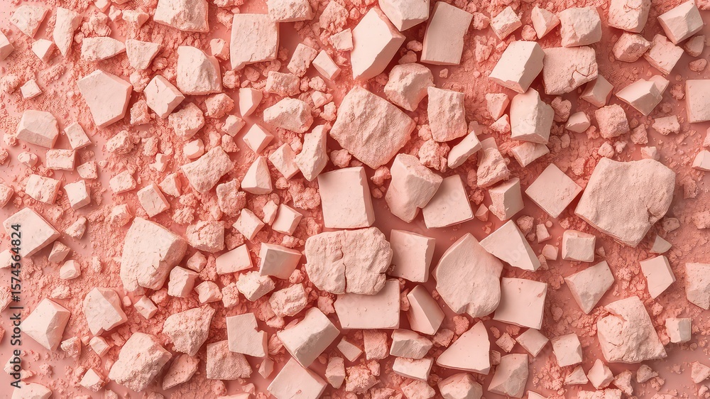 Poster a collection of variously sized chunks of crumbled powdered material covering a surface in a texture