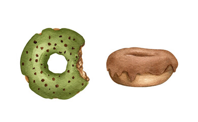 watercolor  donut isolated on transparent background clipart — perfect for dessert shop branding, greeting cards, and packaging design. hand drawn watercolor dessert