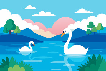 Peaceful Lake Morning with Swans