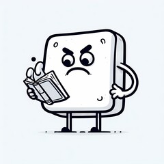 Grumpy Square Character Reading Book, Black and White Illustration