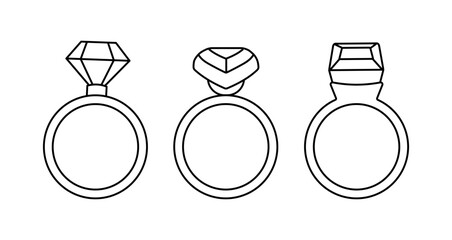 Wedding ring icon. Illustration of rings with gemstones. Symbol of wedding, engagement, family. Jewelry concept.