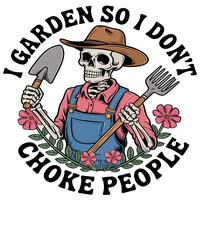 Skeleton Gardener With Tools And Flowers cowboy hat