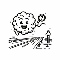 Smiling Cloud with a Question Mark Road Trip Illustration