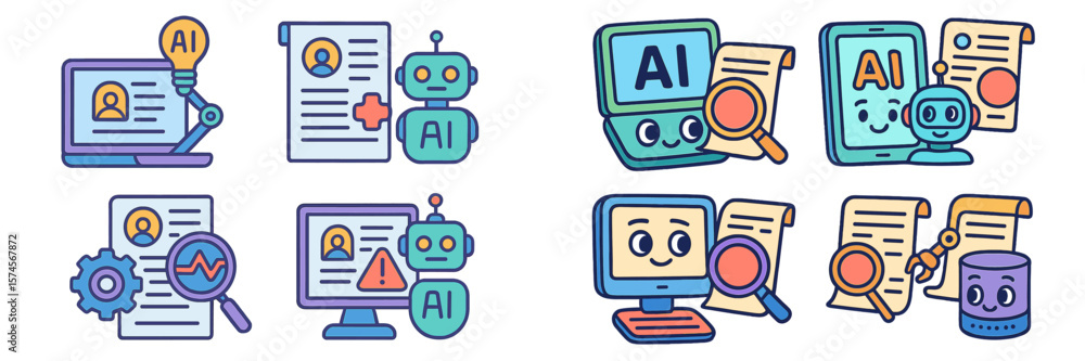 Aufkleber illustrations of artificial intelligence concepts showcasing technology, automation, and data analys
