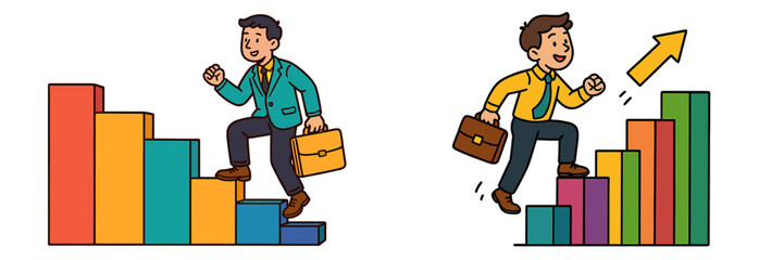 Business professional climbing growth chart during motivational seminar in an office environment