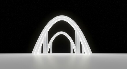 futuristic glowing white arch, translucent columns with sci-fi tone on night sky background