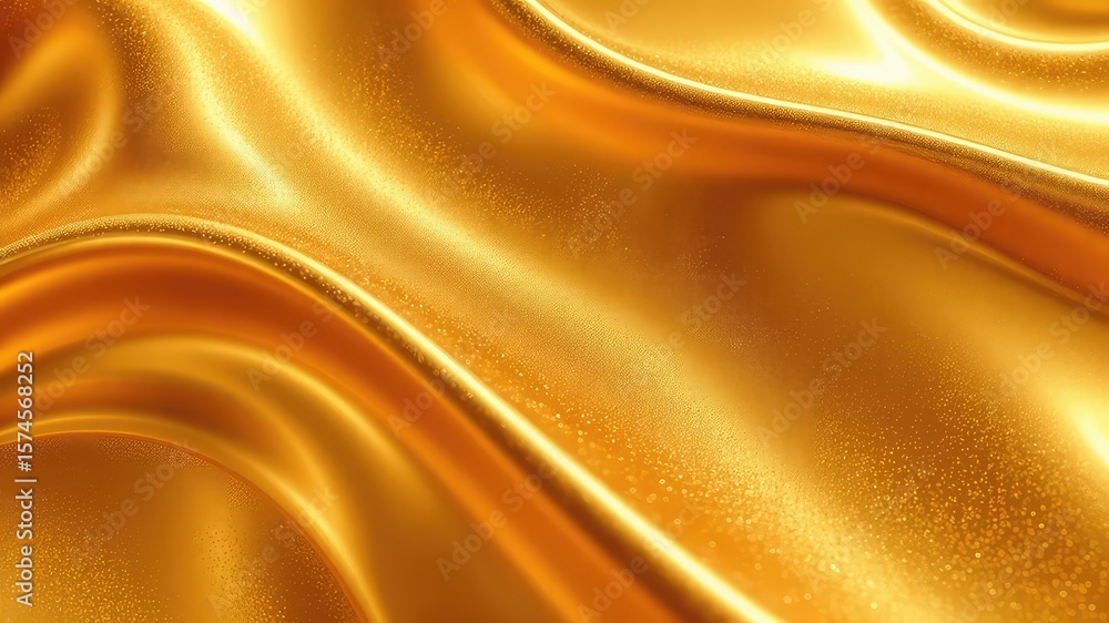 Poster golden fabric waves abstract background of flowing texture and shimmering light with subtle highligh