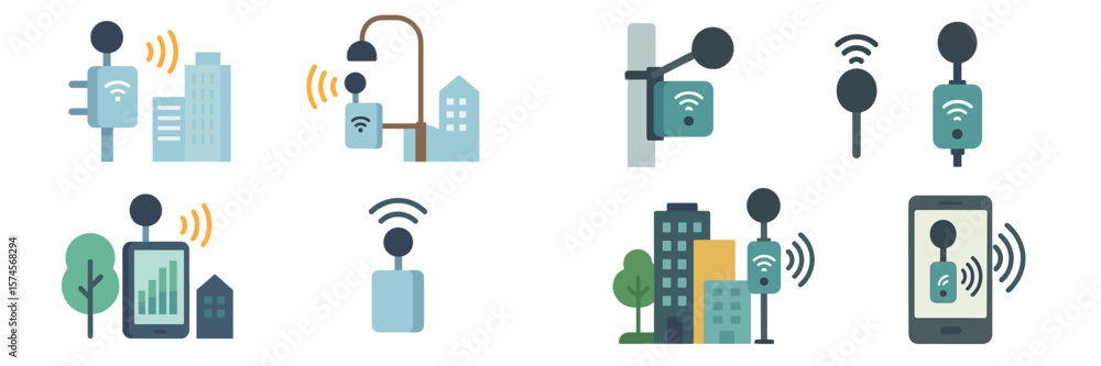 Poster digital connectivity through wireless technology in urban environments showcasing various wireless d
