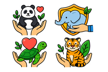 Protecting endangered animals through conservation efforts with love and care in a colorful illustration