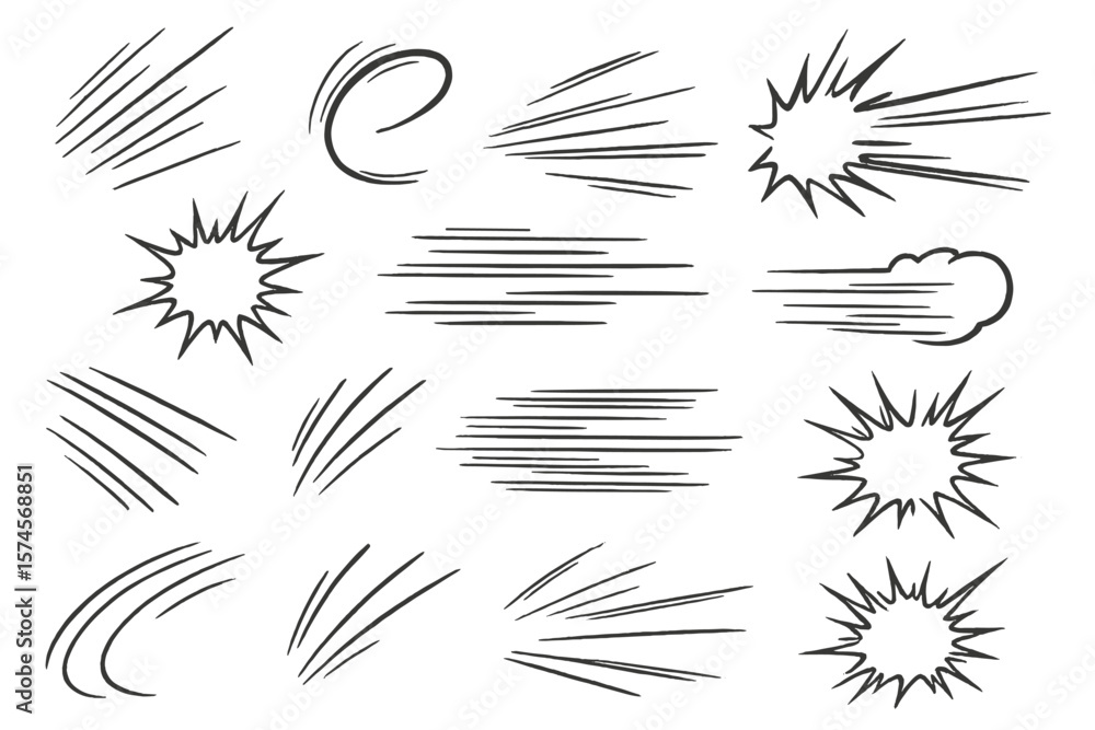 Poster dynamic action lines with bursts and speed effects for creative design projects and illustrations