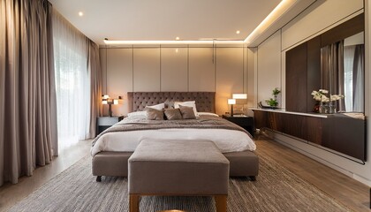 elegant and modern bedroom design big bed with overcoat cabinet coffee table