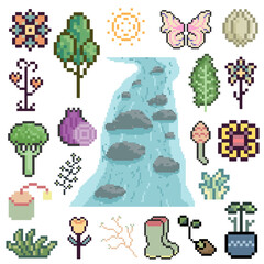 nature objects retro pixel art