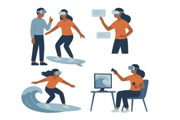 Engaging in virtual reality surfing and gaming activities in a modern digital environment