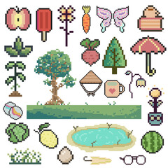 nature objects retro pixel art
