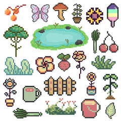 nature objects retro pixel art
