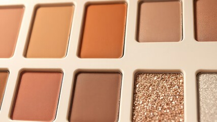 Fototapeta premium Close up shot displaying a palette of various earth tone cosmetic powders with a glittery shimmer selection