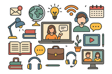 Virtual learning environment with technology tools and elements for online education and communication