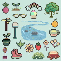 nature objects retro pixel art