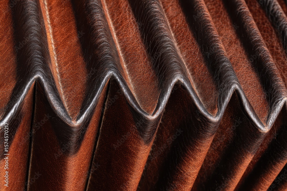 Poster abstract close-up of folded, brown textured material with repeating zig-zag pattern