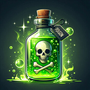 Magical Bottle of Glowing Green Poison - Fantasy Potion Illustration