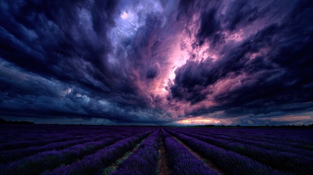 Dramatic lavender field storm