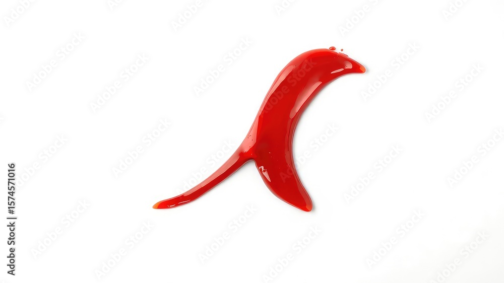 Poster bright red viscous liquid forms a strange, flowing shape on a plain white surface, creating a minima
