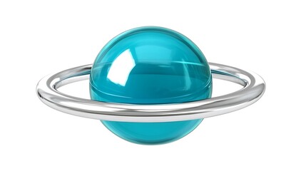 Turquoise planet with metallic ring.