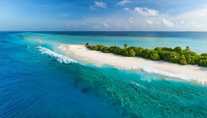aerial view of beautiful sandy beach and azure ocean with tranquil waves vashafaru maldives