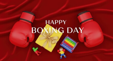 Happy Boxing Day Celebration with Festive Gifts and Sports Equipment