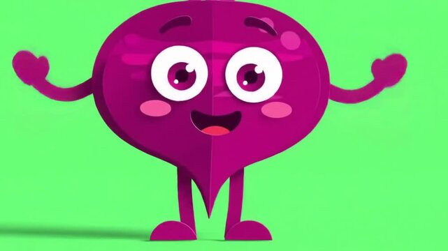 Cheerful Beetroot Cartoon Character Dances on Green Screen