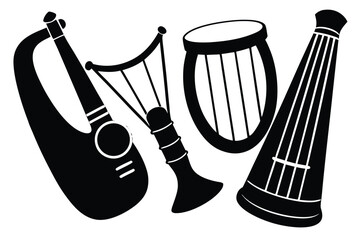 Collection of stylized black and white musical instruments