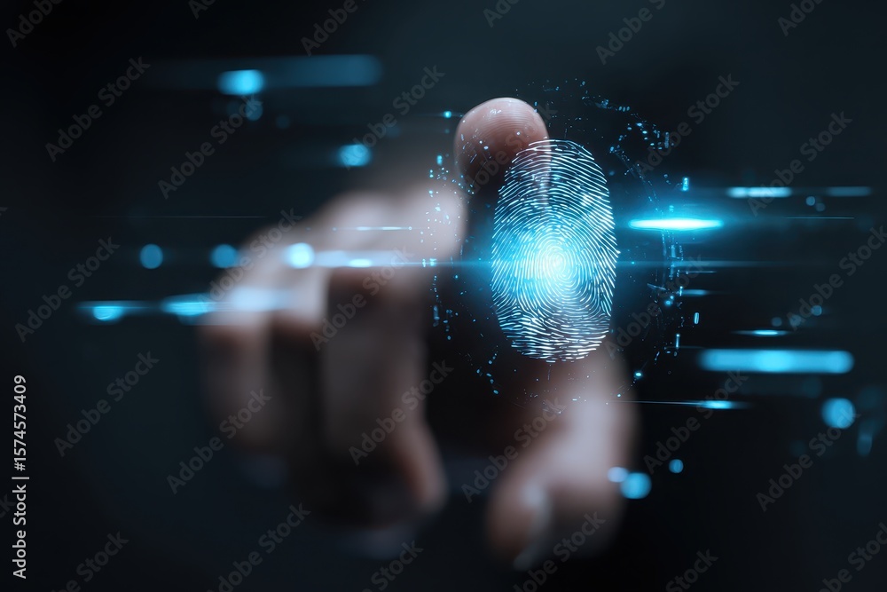 Poster high-tech fingerprint detection in a digital world of cybersecurity