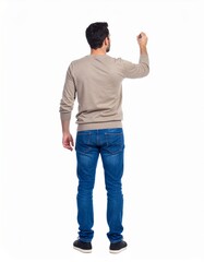 Man Writing on Whiteboard Back View Casual Style.