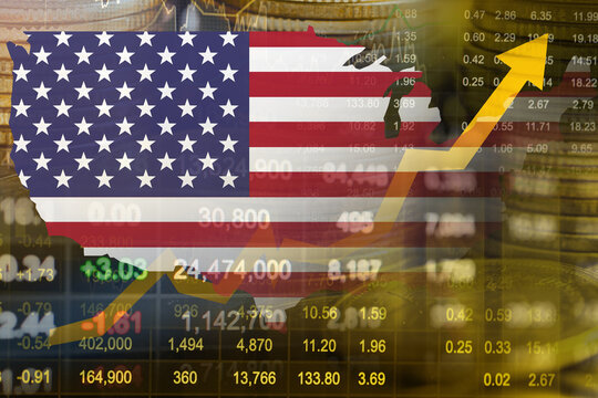 US America flag with stock economy finance.