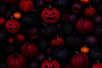 Halloween jack-o'-lanterns seamless pattern with orange and black pumpkins