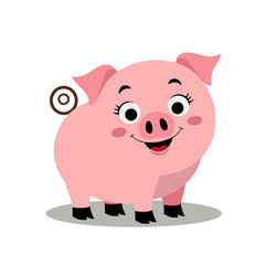 Vector illustration of a cute pink pig in a flat and minimal cartoon style.