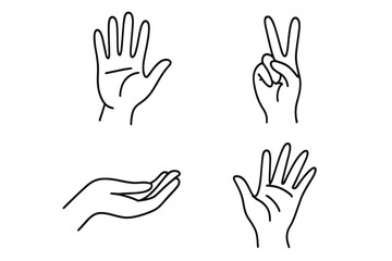 Various hand gestures displayed in simple black line art, ideal for communication and expression purposes