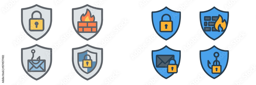 Poster different security icons representing protection measures against various digital threats and vulner