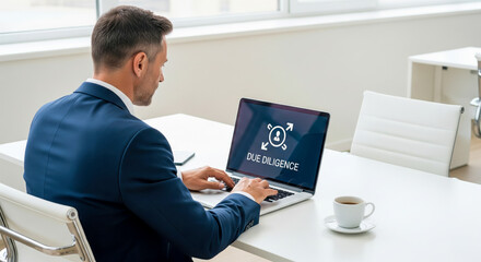 Businessman Conducting Due Diligence On Laptop