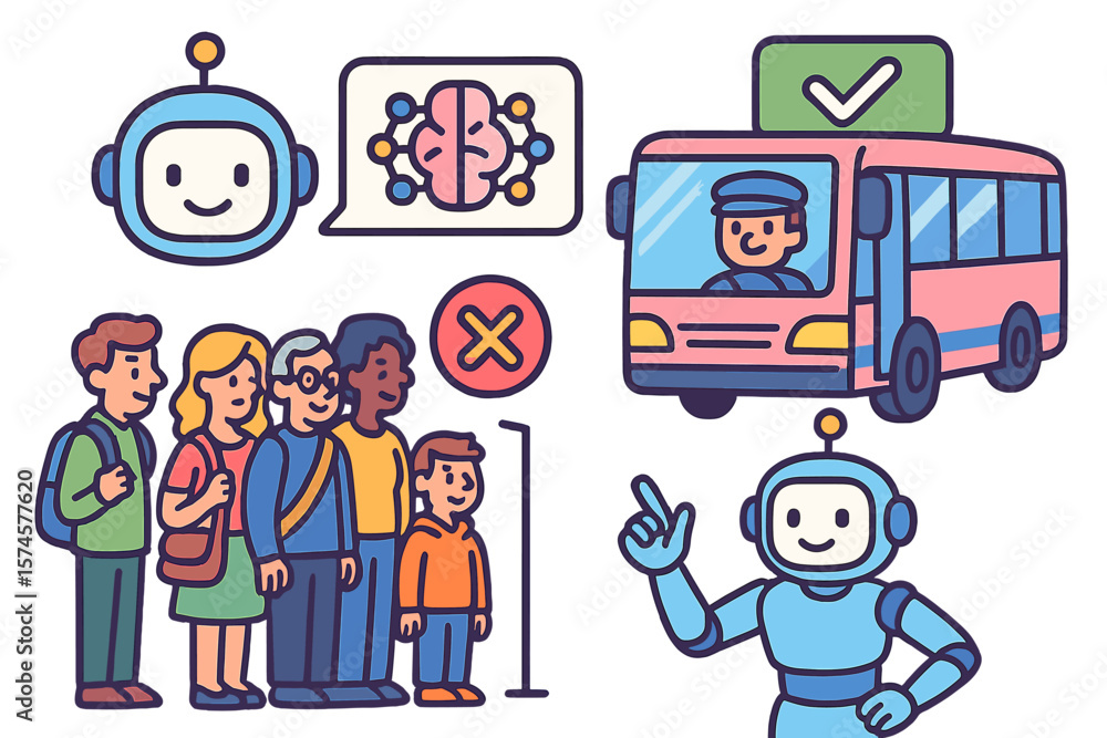 Poster community embraces technology for public transport improvements through friendly robots and digital 